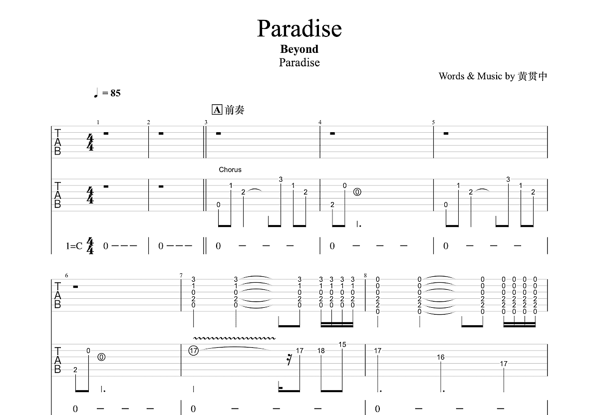 Paradise吉他谱预览图