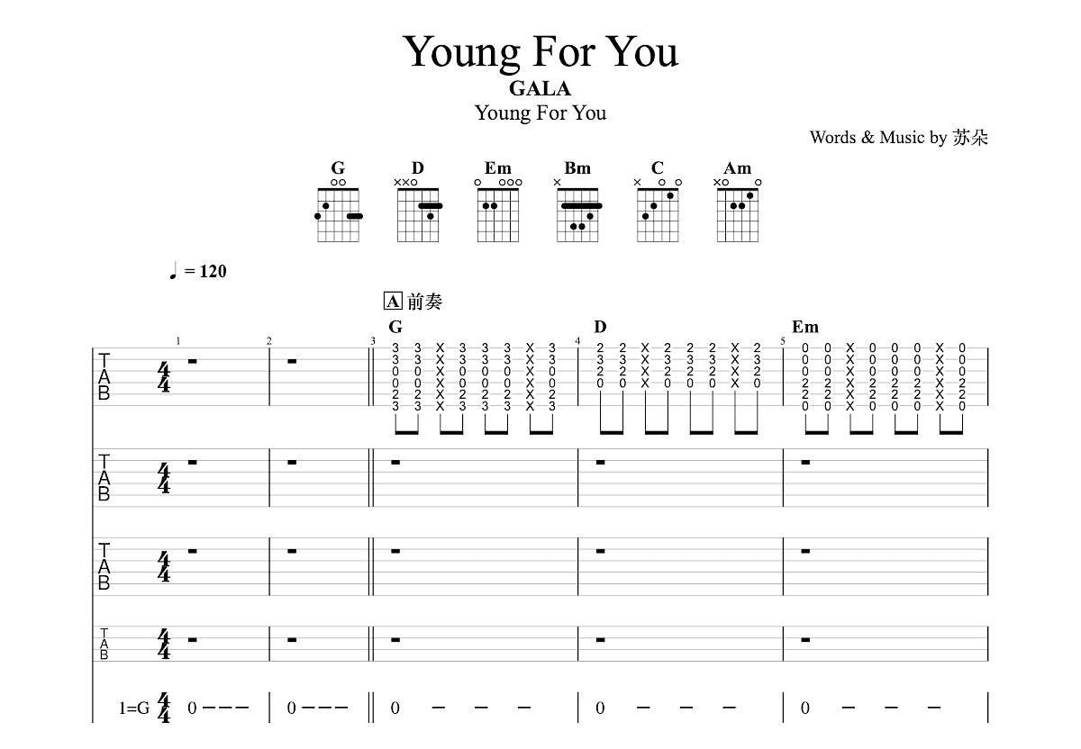 Young For You吉他谱预览图