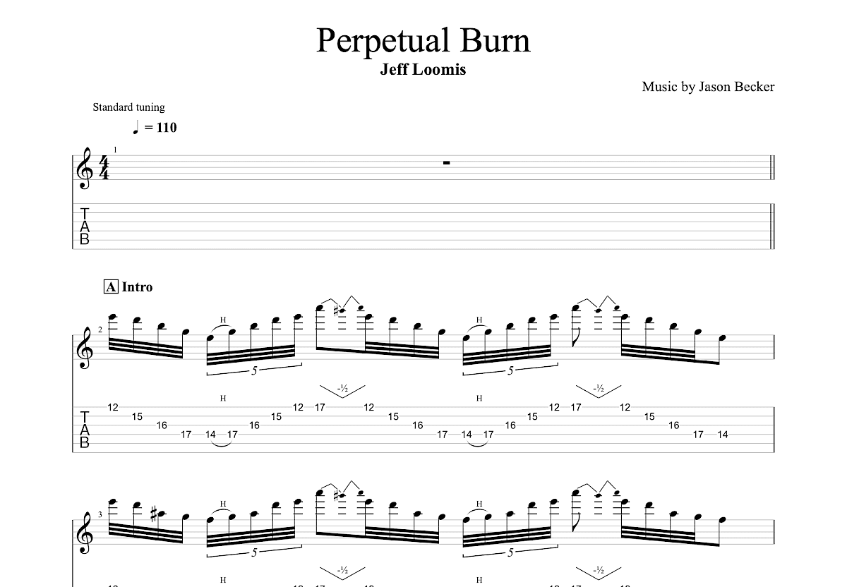 Perpetual Burn吉他谱_Jeff Loomis_C调单旋律