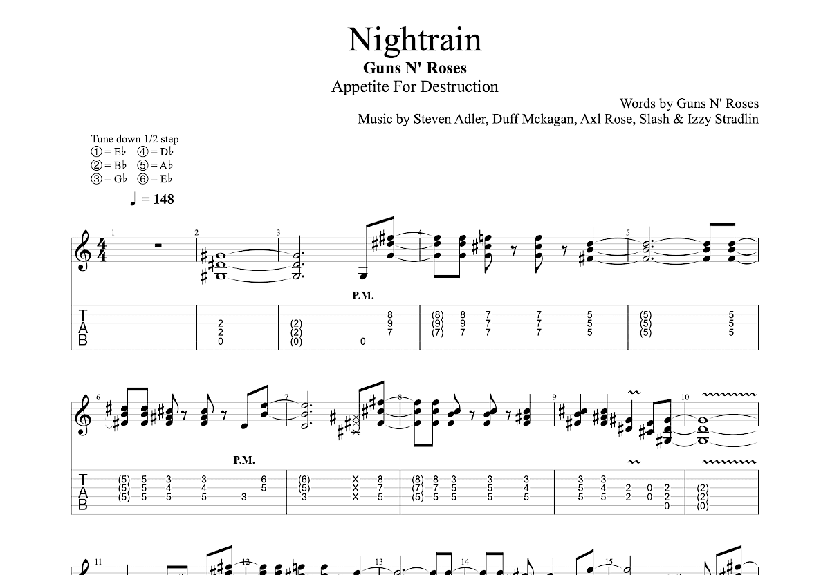 Nightrain吉他谱预览图