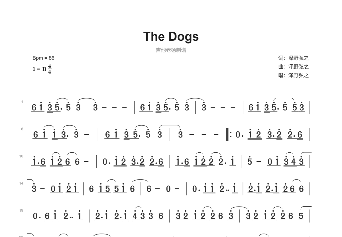 The Dogs简谱预览图