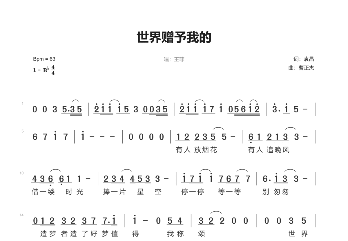 世界赠予我的简谱预览图