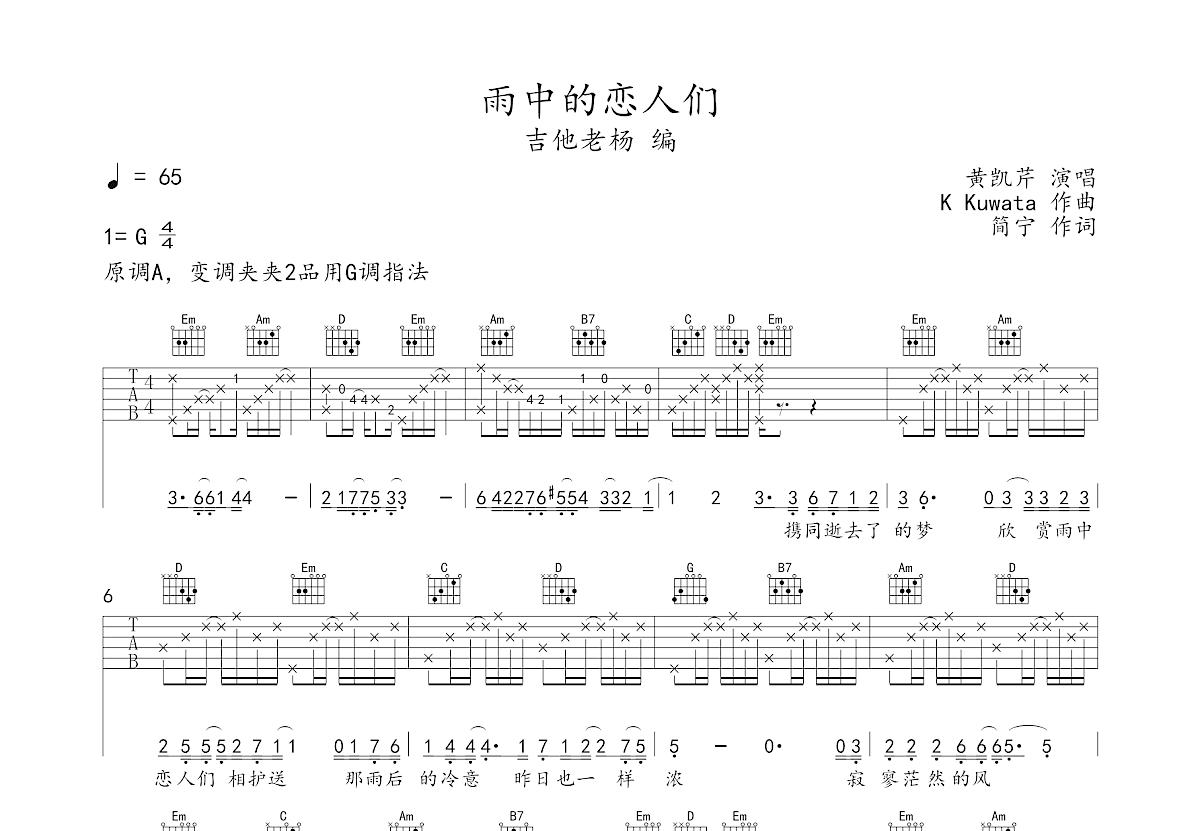 雨中的恋人们吉他谱预览图