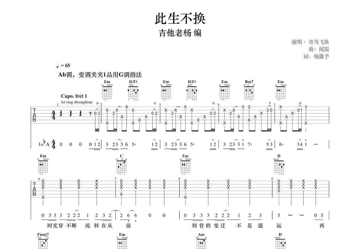 此生不换吉他谱预览图