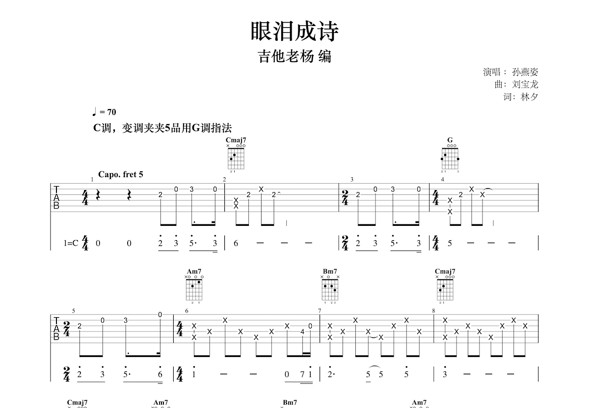 眼泪成诗吉他谱预览图