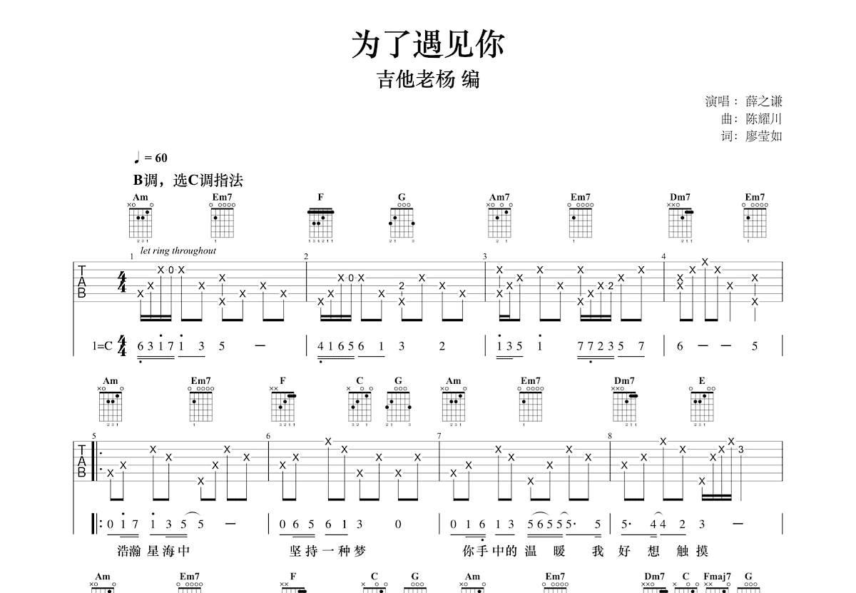 为了遇见你吉他谱预览图