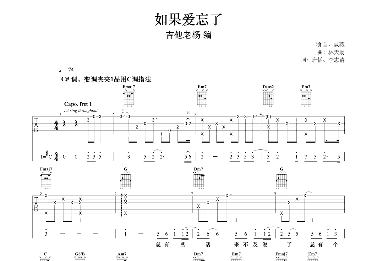 如果爱忘了吉他谱预览图