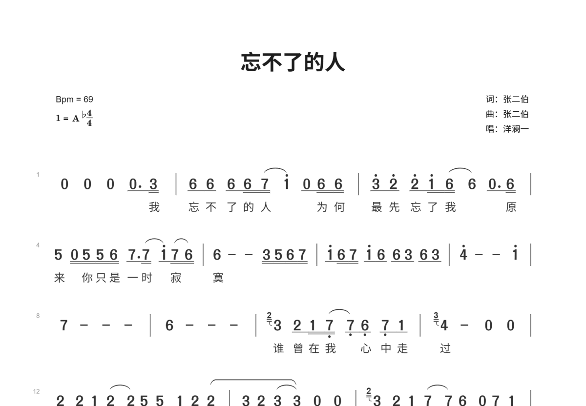 忘不了的人简谱预览图