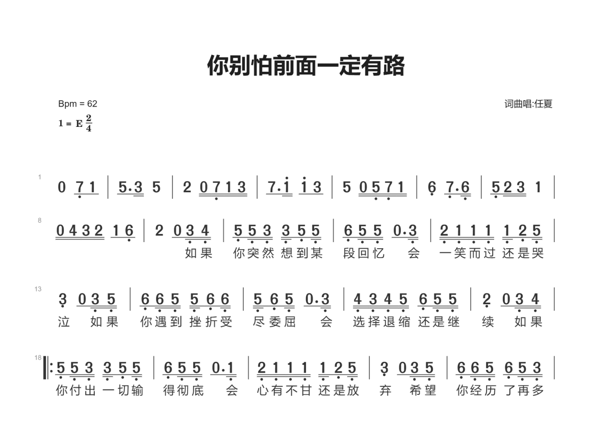 你别怕前面一定有路简谱预览图