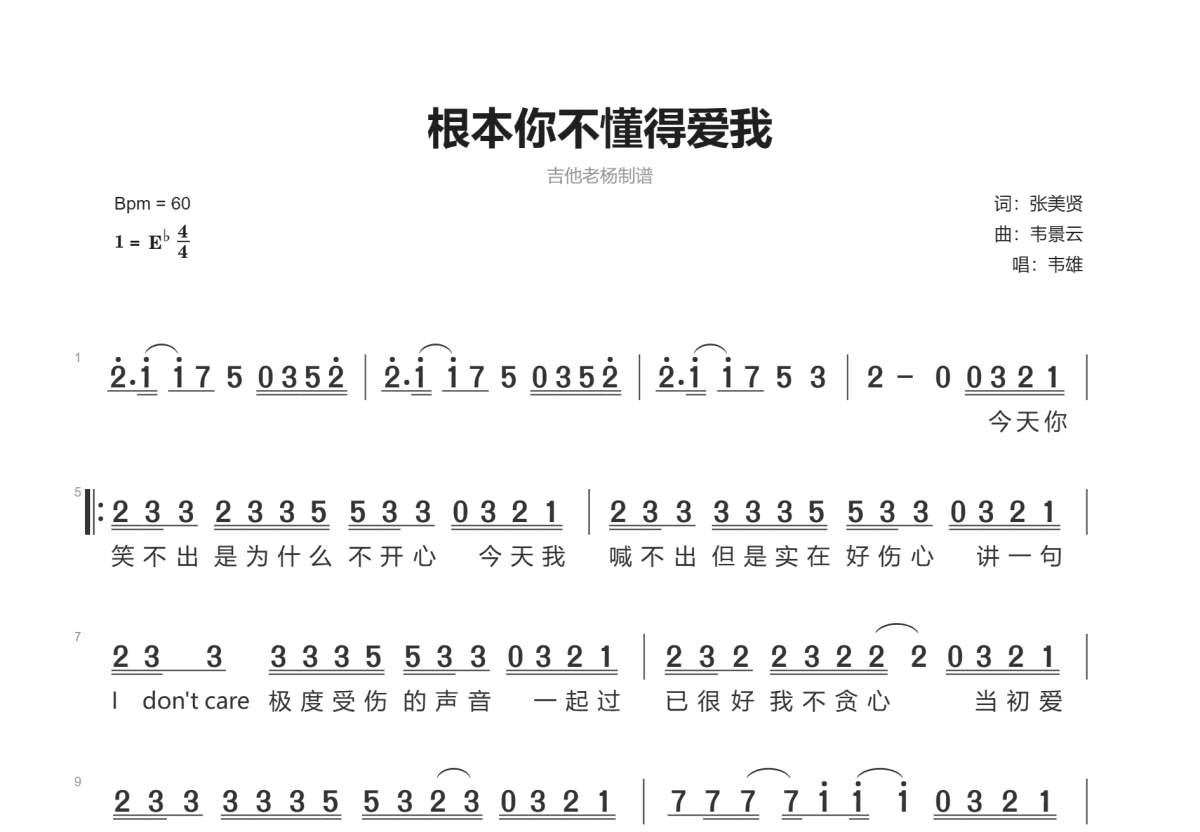 根本你不懂得爱我简谱预览图