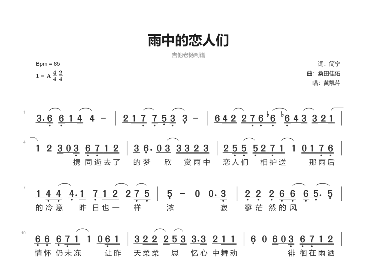 雨中的恋人们简谱预览图