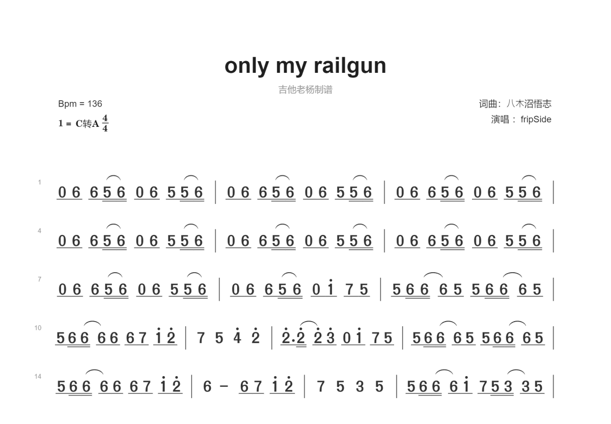 only my railgun简谱预览图