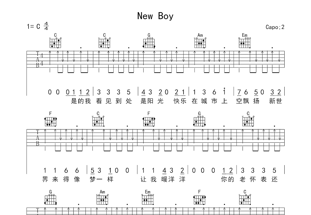 new boy吉他谱预览图