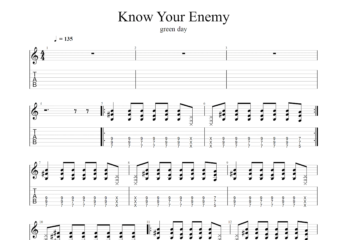 Know Your Enemy吉他谱预览图