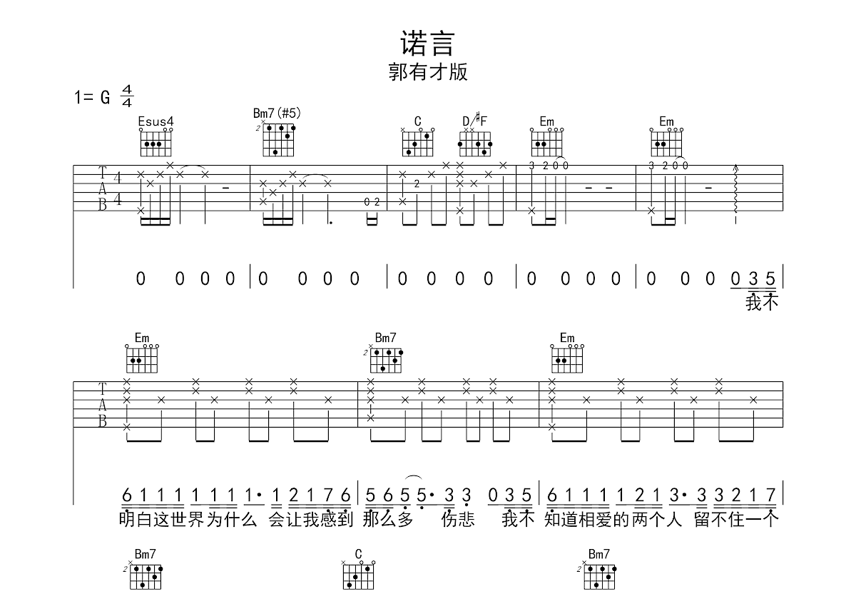 诺言吉他谱预览图