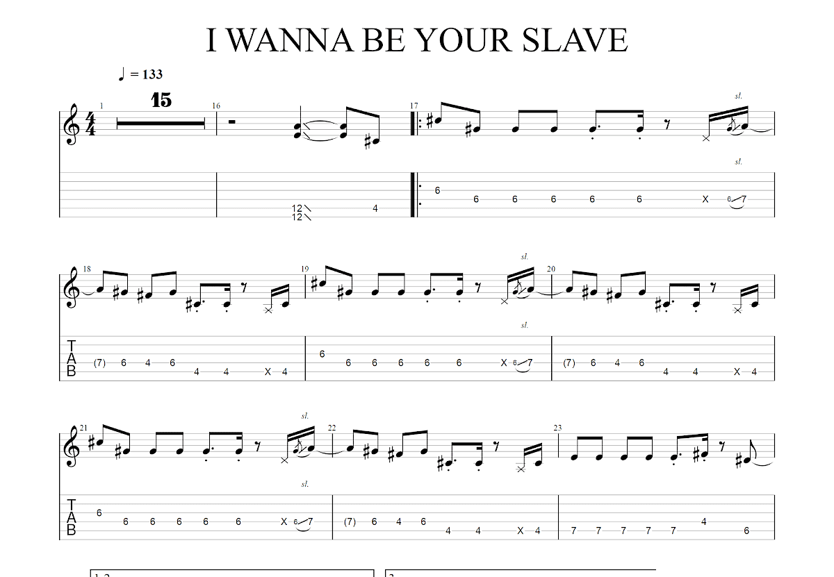 I WANNA BE YOUR SLAVE吉他谱预览图