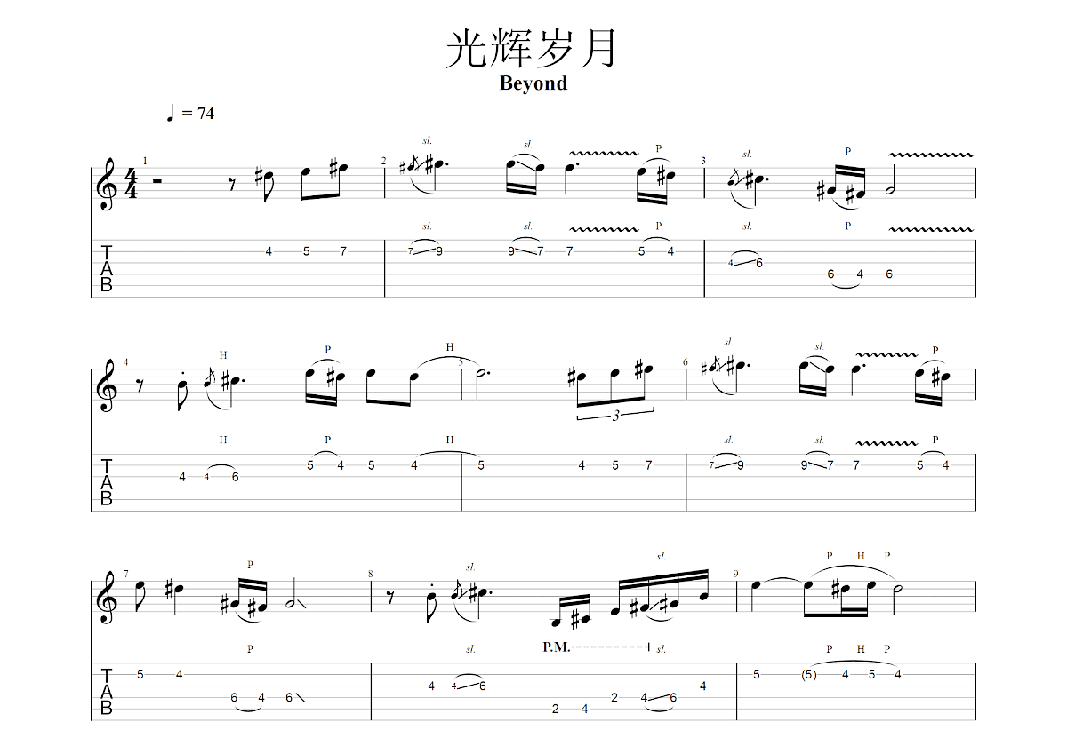 光辉岁月吉他谱预览图