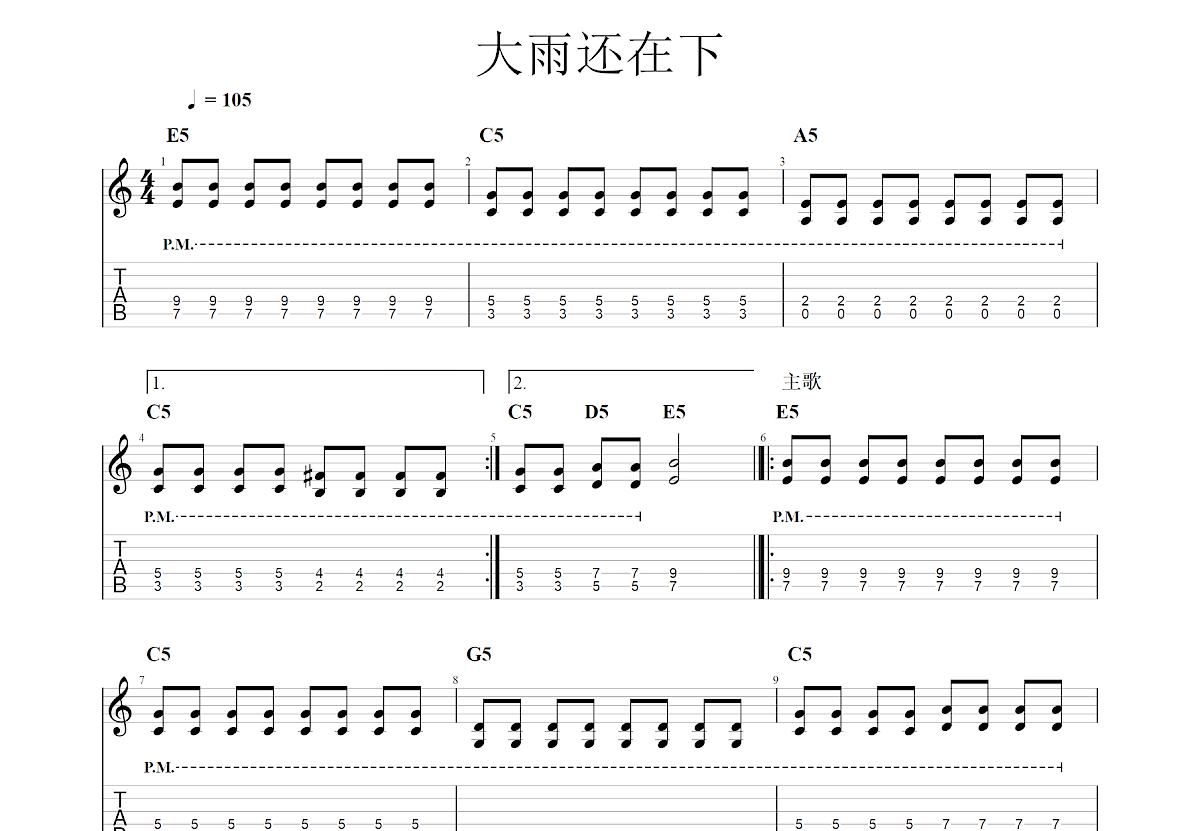 大雨还在下吉他谱_高夫_G调Solo片段