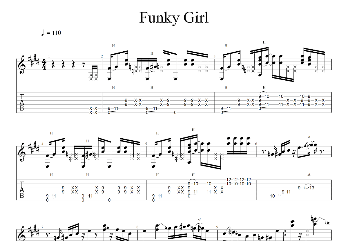 Funky girl吉他谱预览图