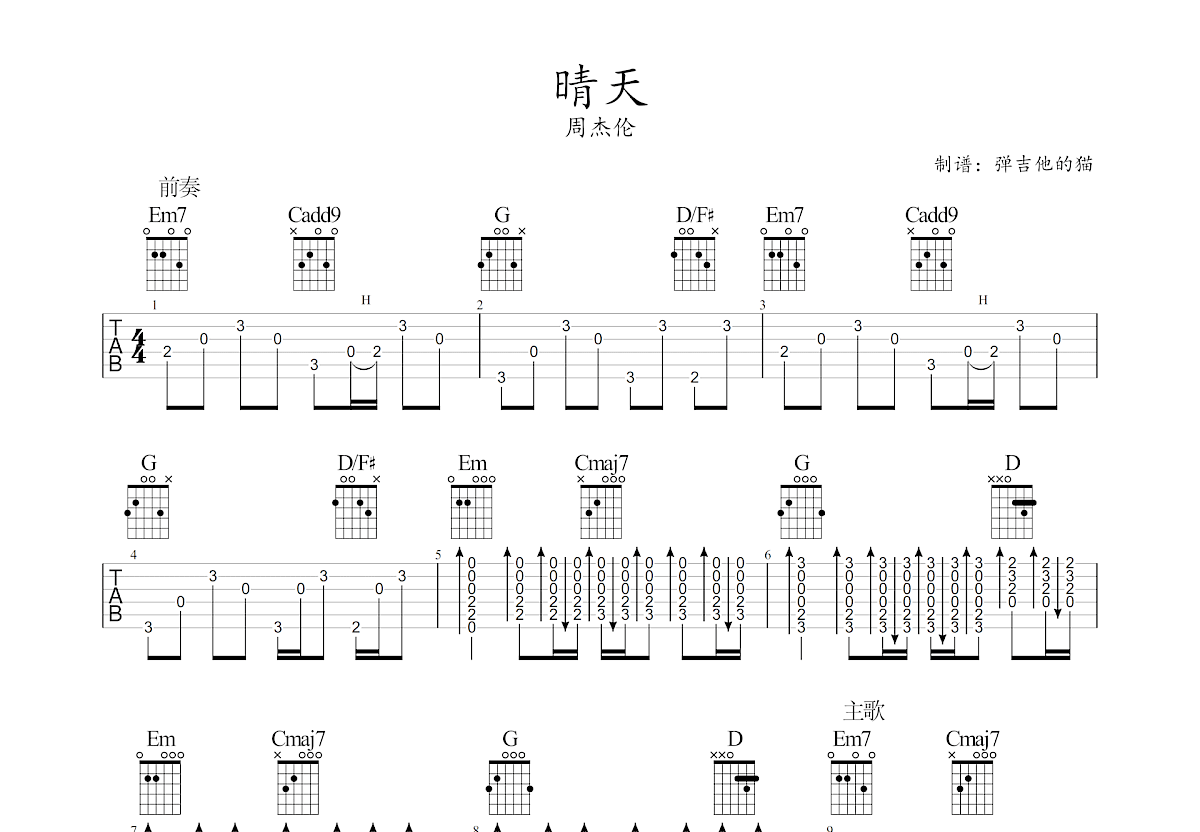 晴天吉他谱预览图