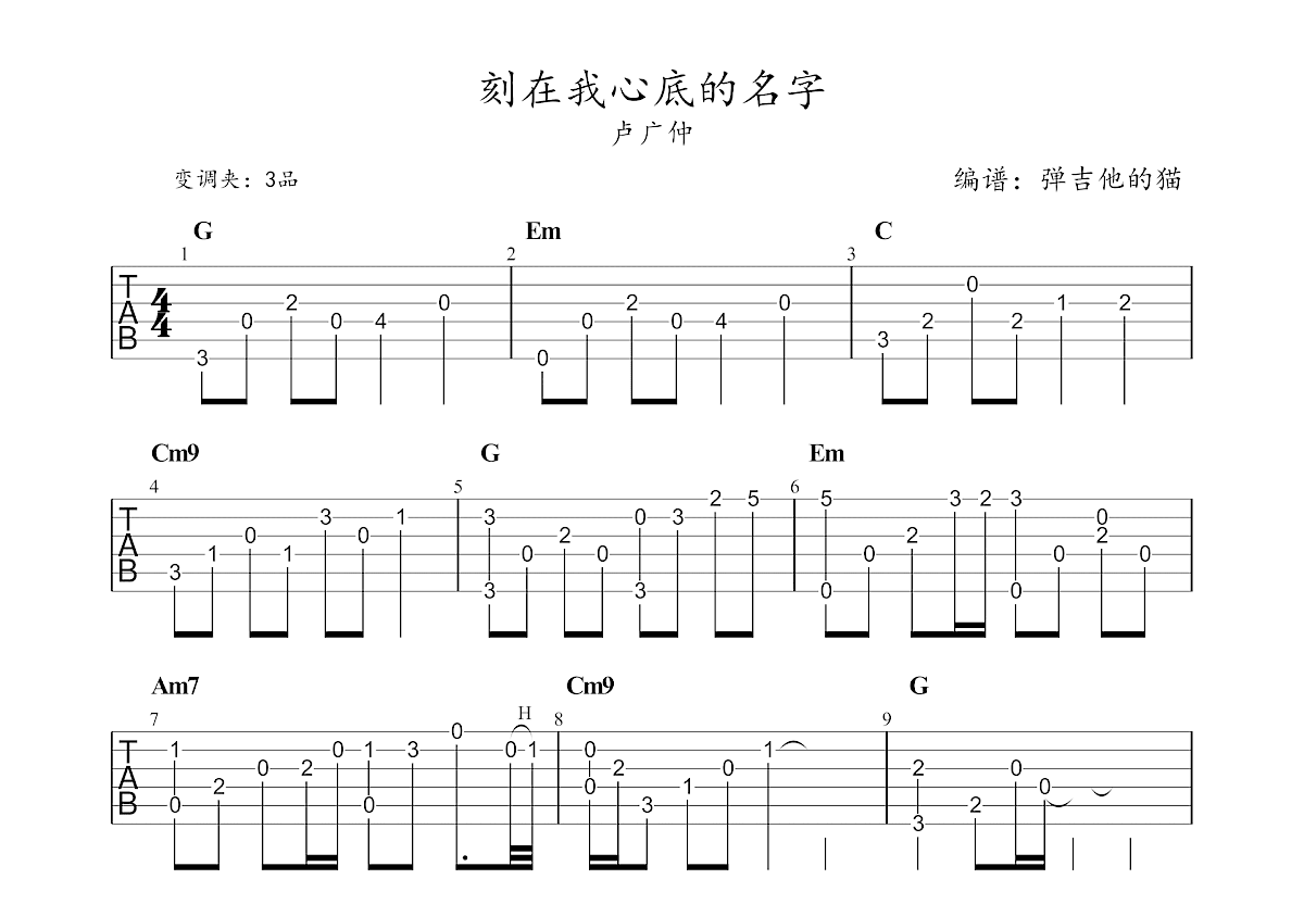 刻在我心底的名字吉他谱预览图
