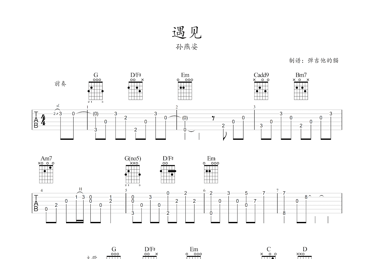 遇见吉他谱预览图