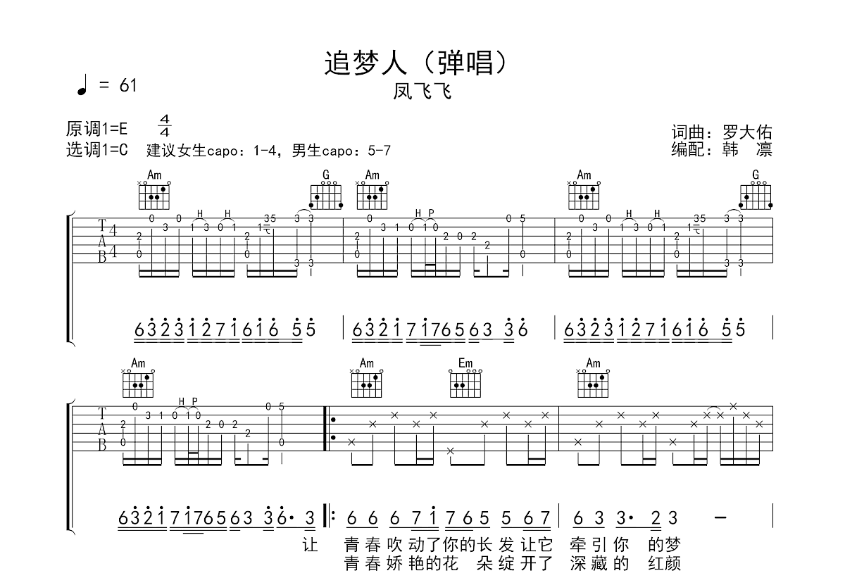 追梦人吉他谱预览图