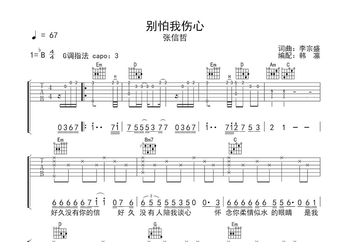 别怕我伤心吉他谱预览图