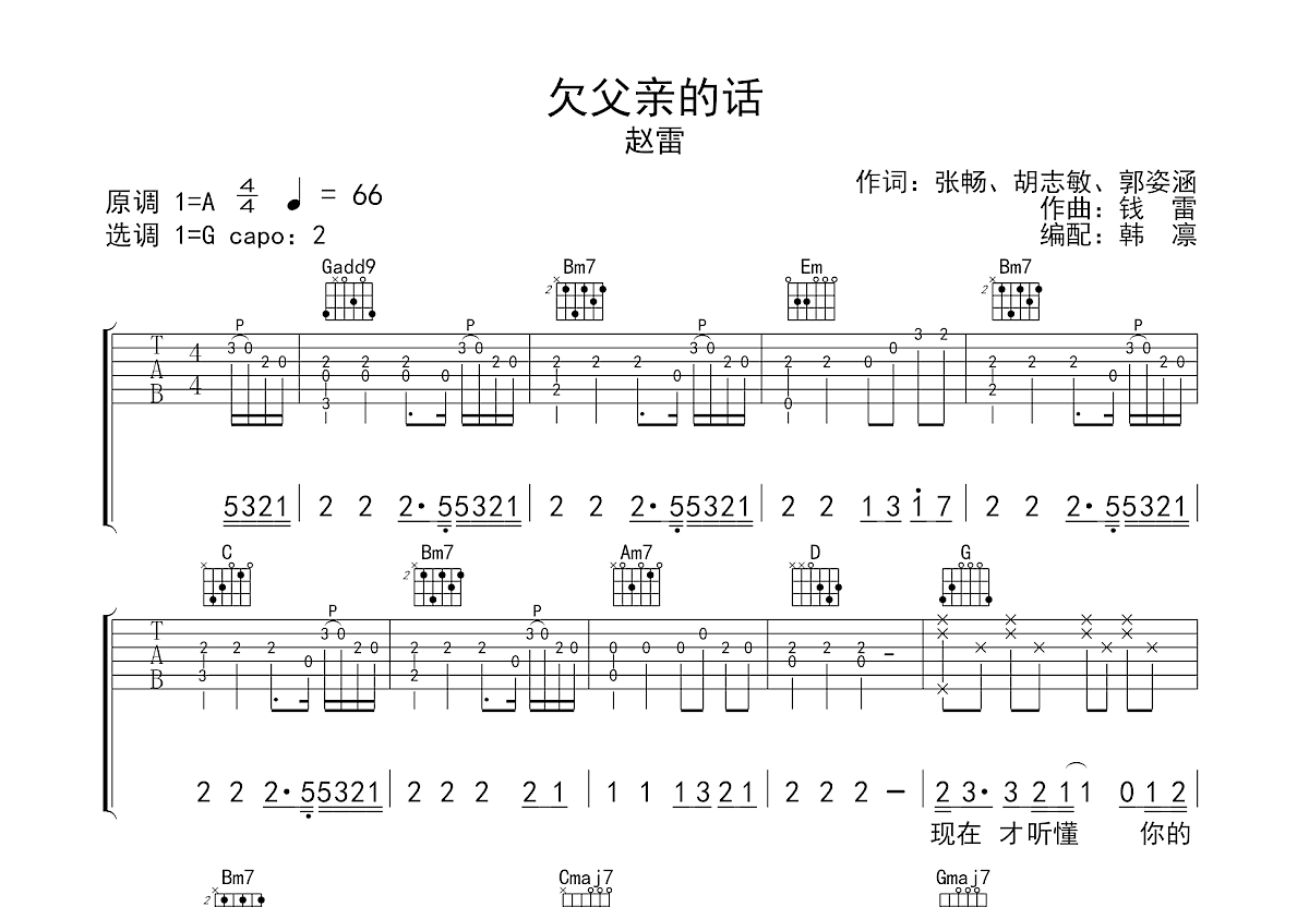 欠父亲的话吉他谱预览图