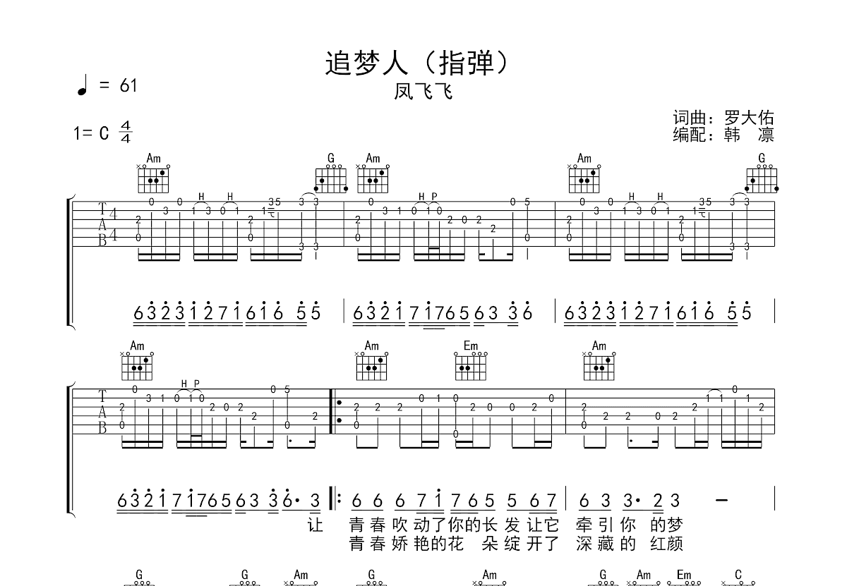 追梦人吉他谱预览图