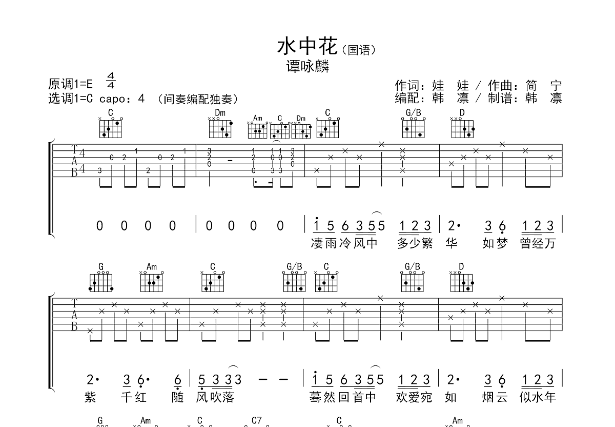 水中花吉他谱预览图