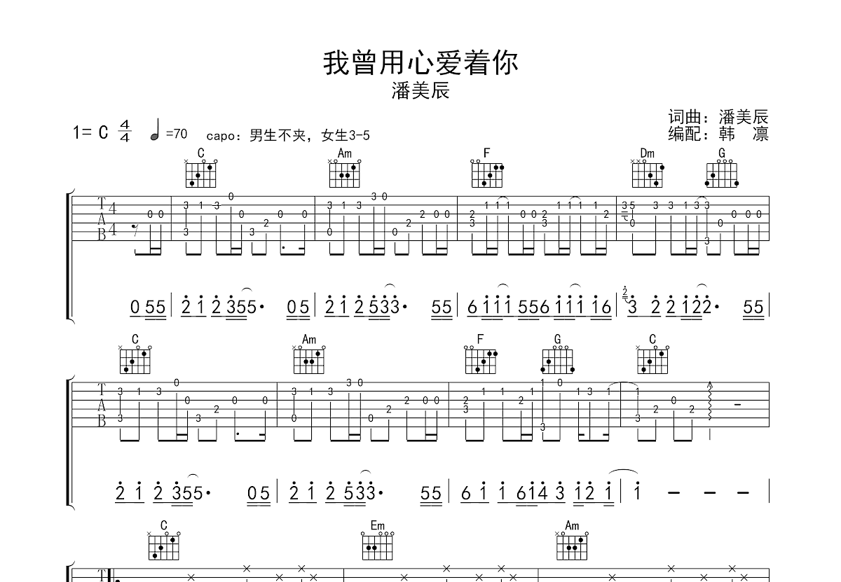 我曾用心爱着你吉他谱预览图