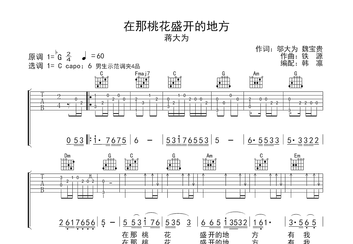 在那桃花盛开的地方吉他谱预览图