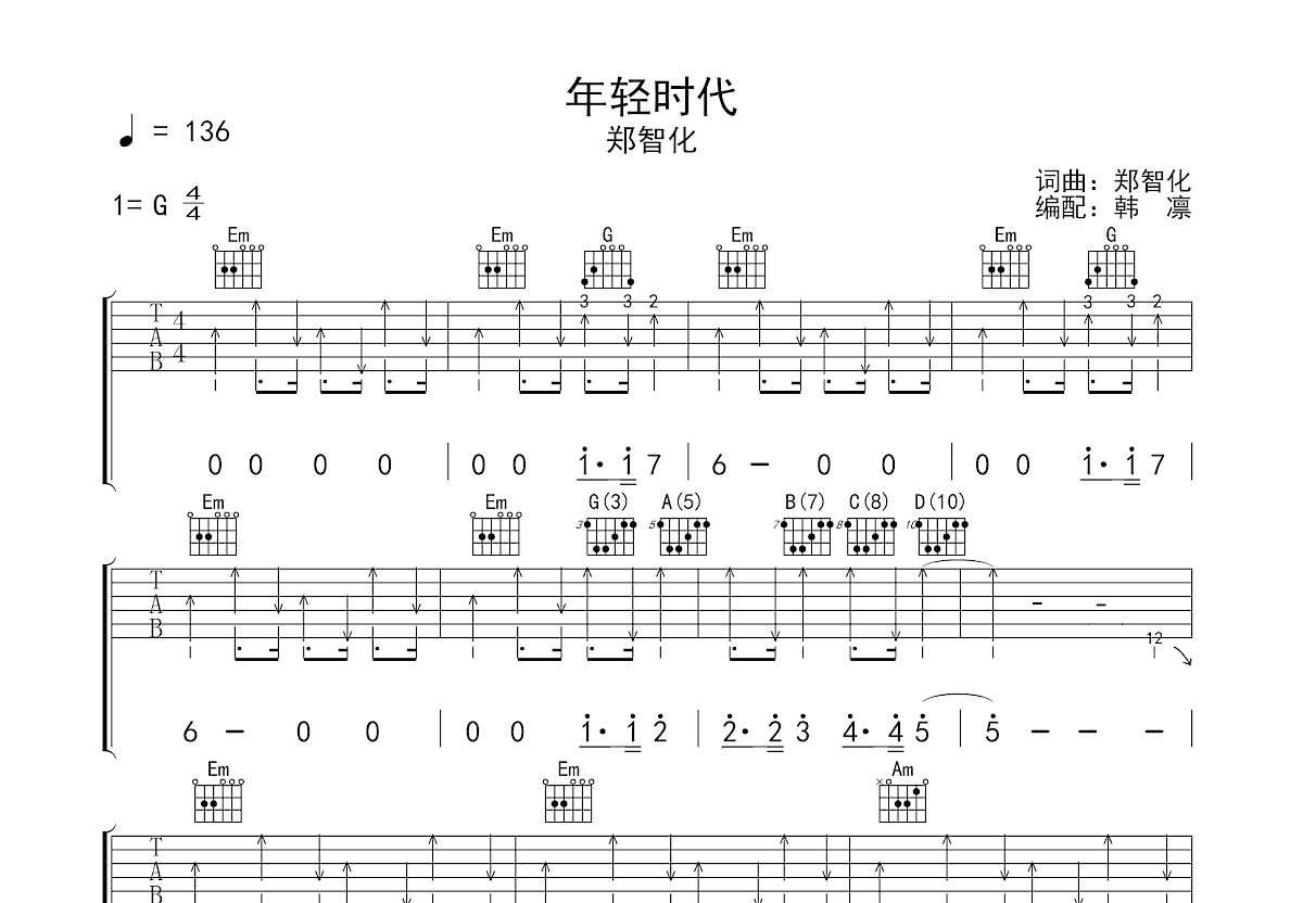 年轻时代吉他谱预览图