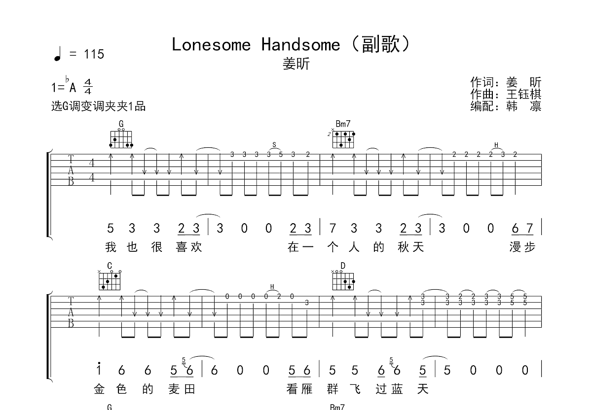 Lonesome Handsome吉他谱预览图