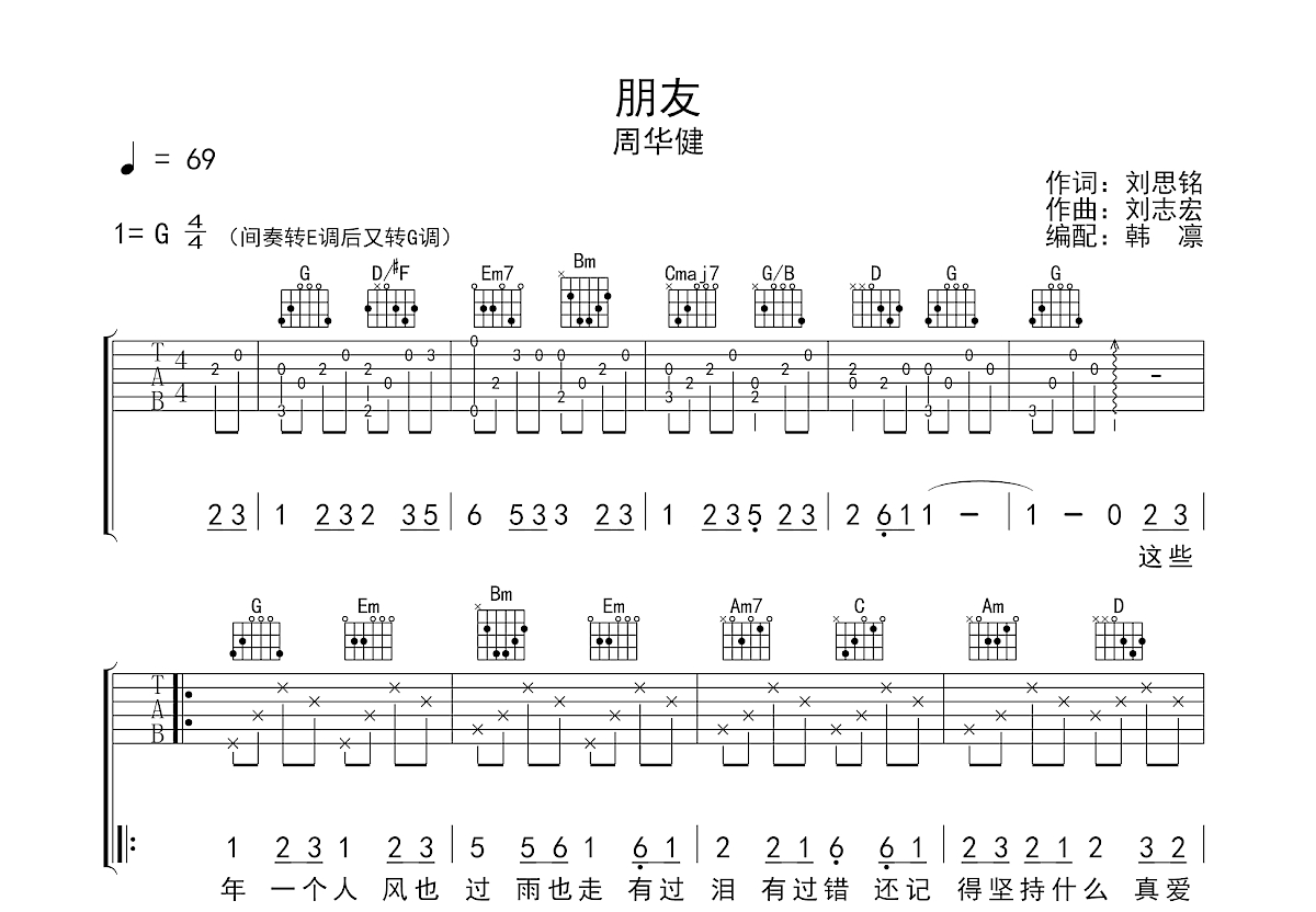 朋友吉他谱预览图