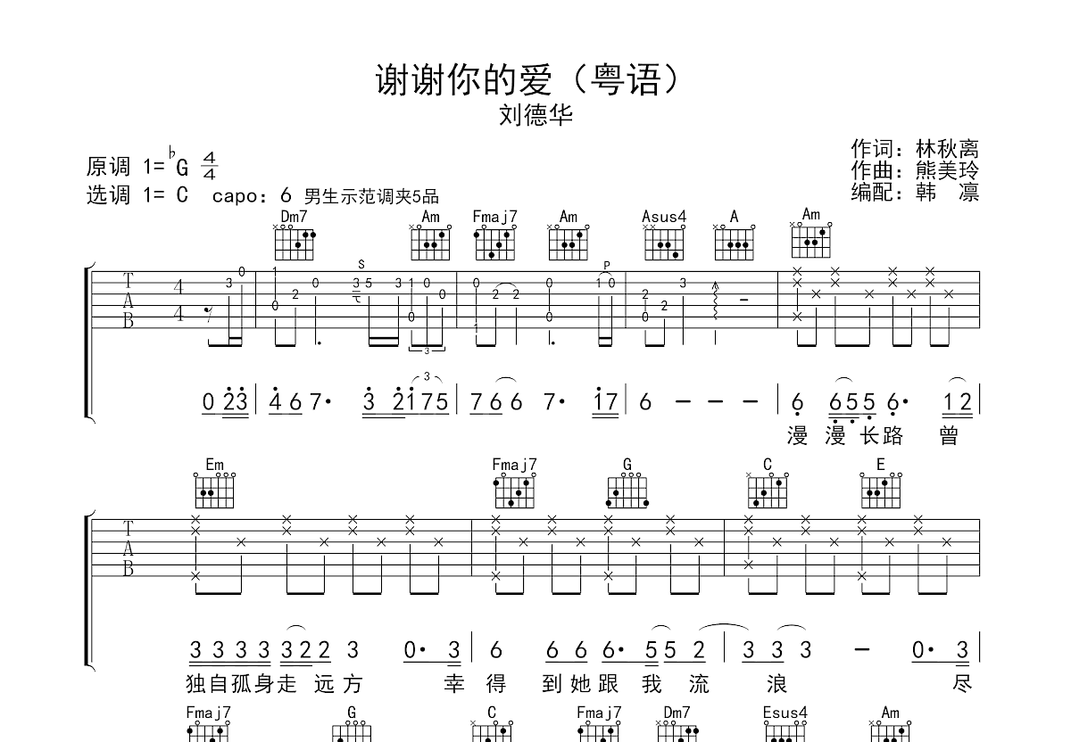 谢谢你的爱吉他谱预览图