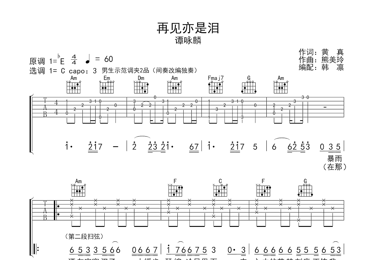 再见亦是泪吉他谱预览图