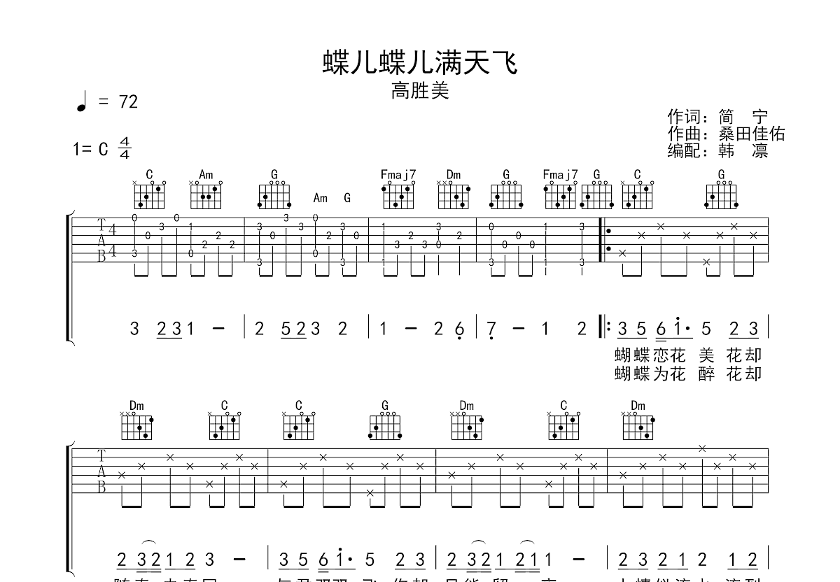 蝶儿蝶儿满天飞吉他谱预览图