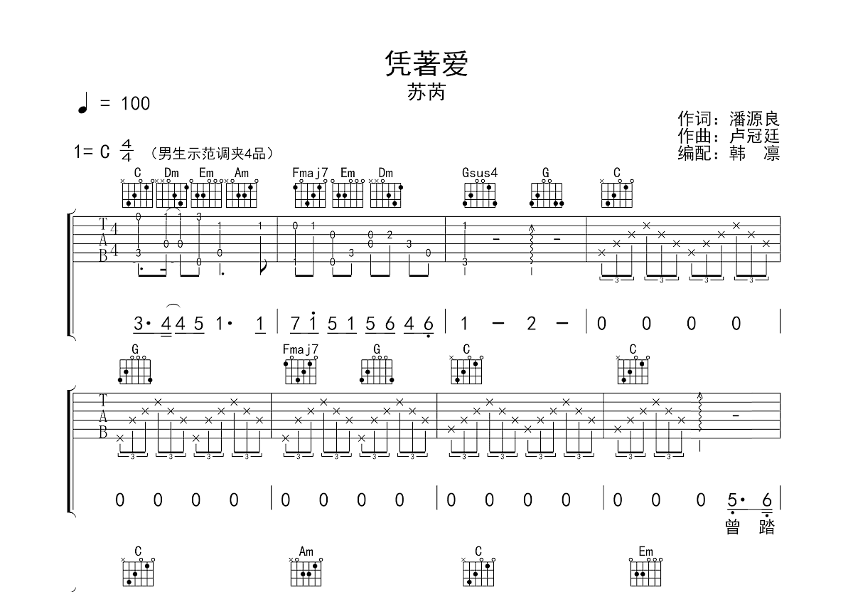 凭著爱吉他谱_苏芮_C调弹唱