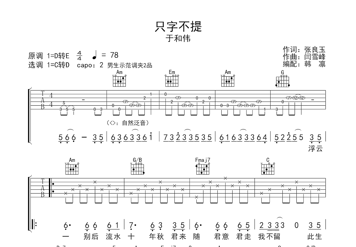 只字不提吉他谱预览图