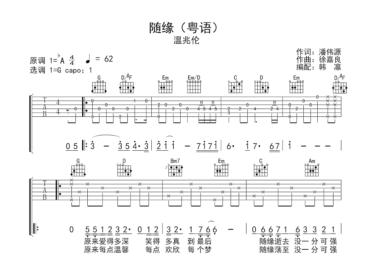 随缘吉他谱预览图