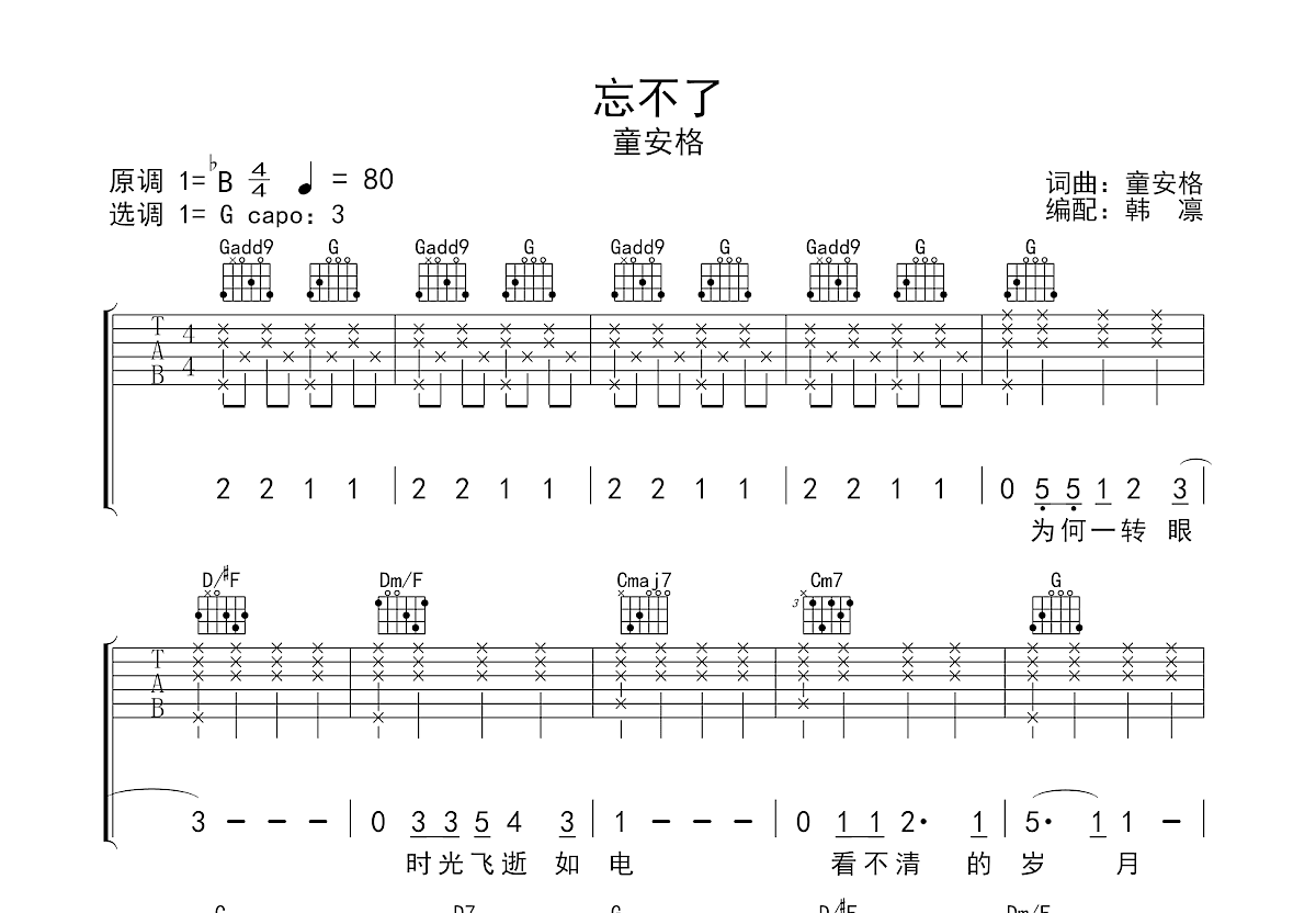 忘不了吉他谱预览图