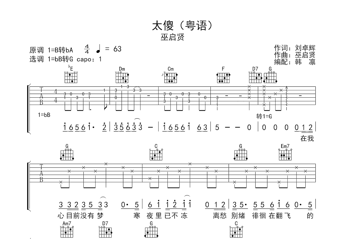 太傻吉他谱预览图