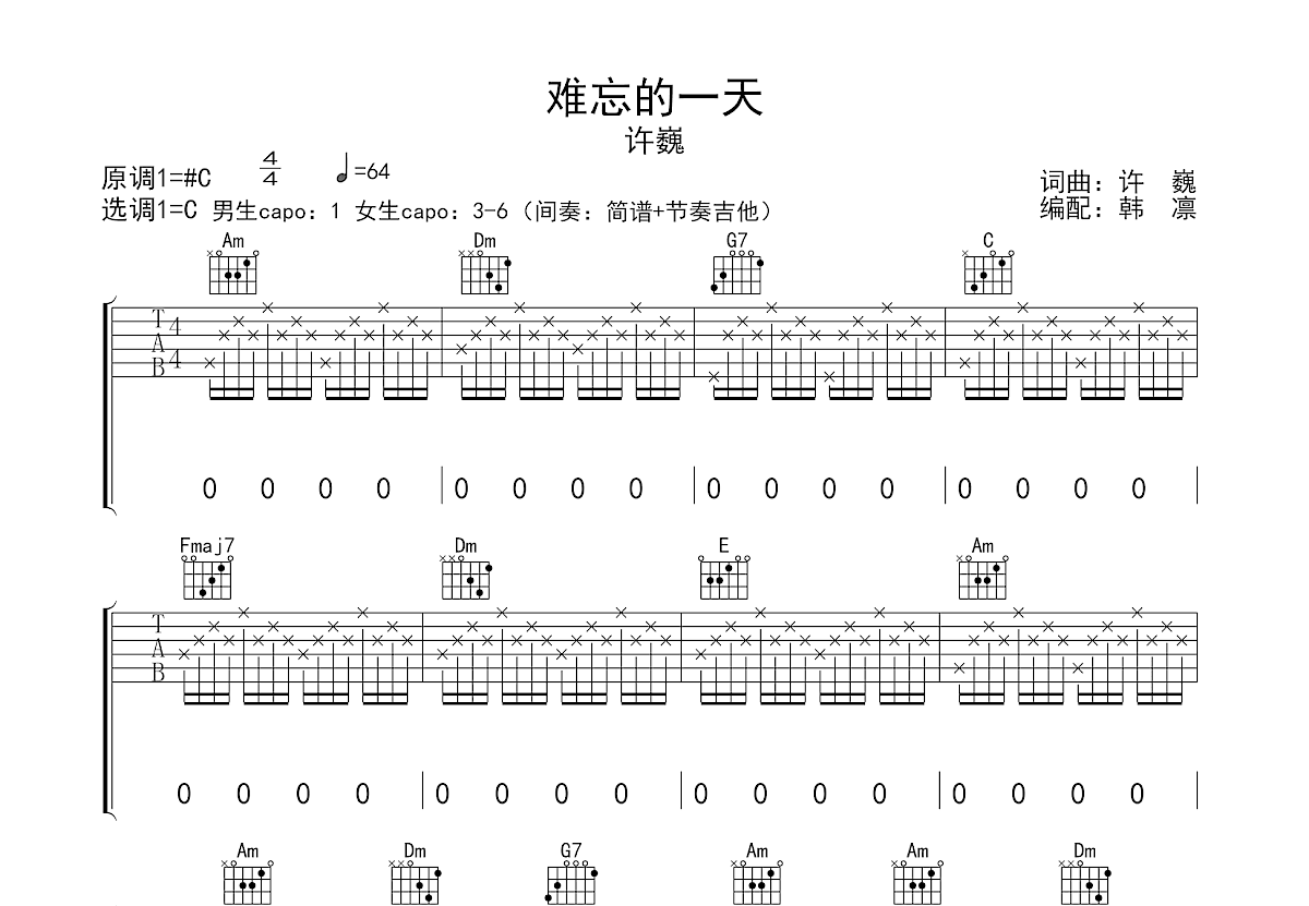 难忘的一天吉他谱预览图