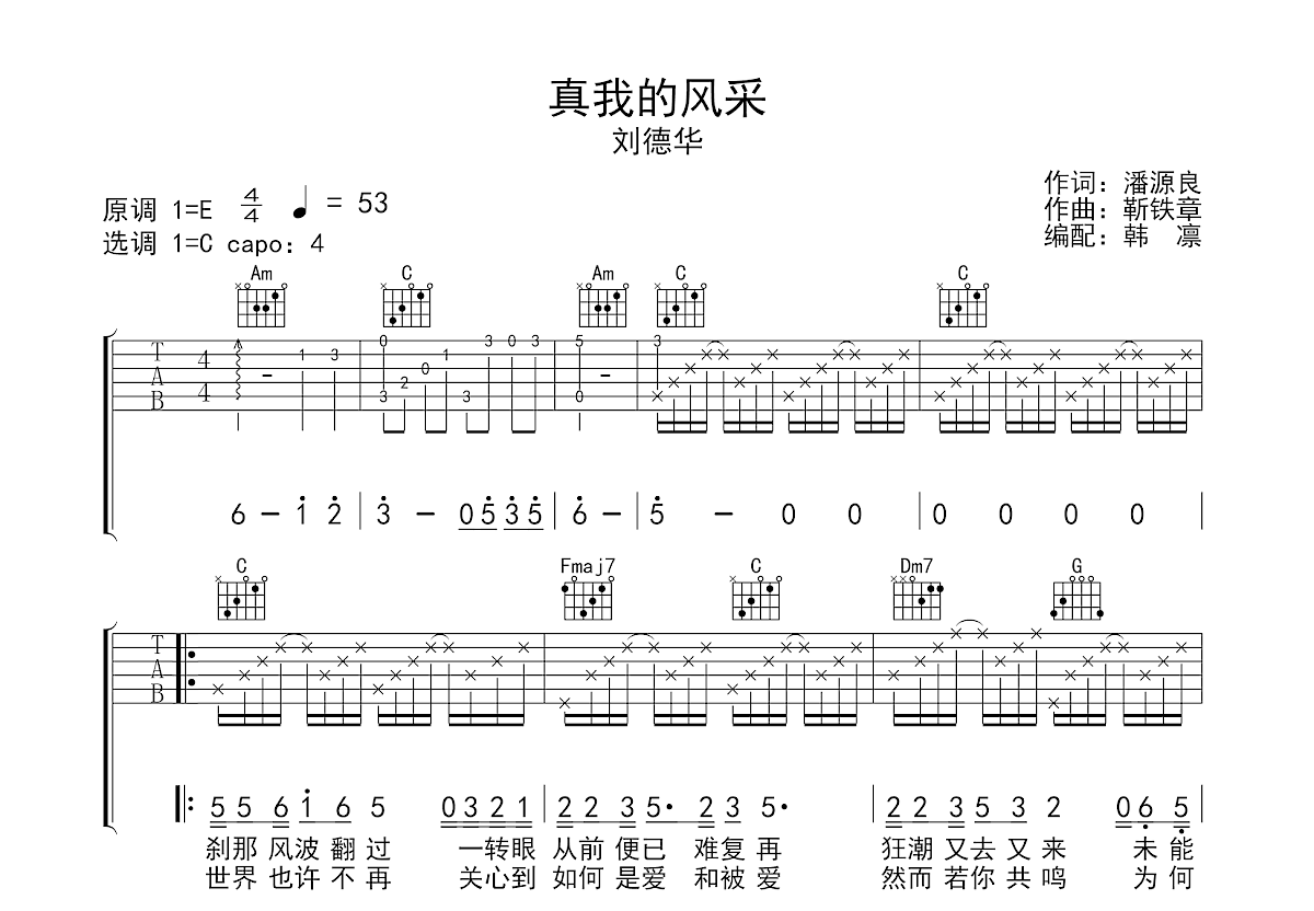 真我的风采吉他谱预览图