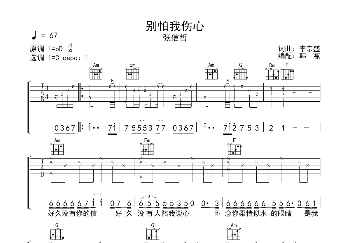 别怕我伤心吉他谱预览图