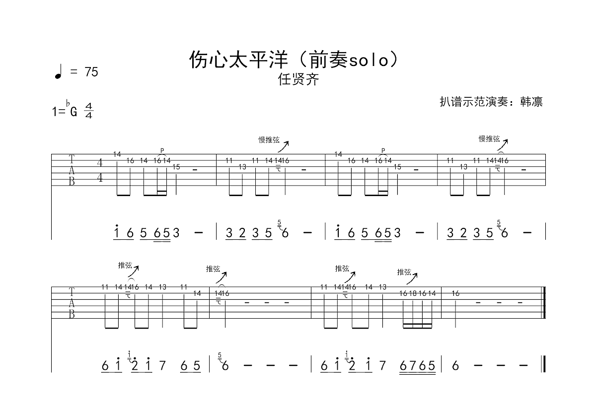 伤心太平洋吉他谱预览图