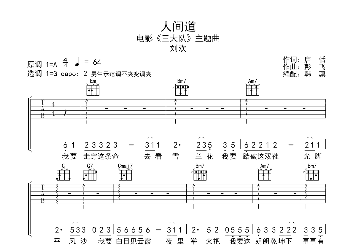 人间道吉他谱预览图