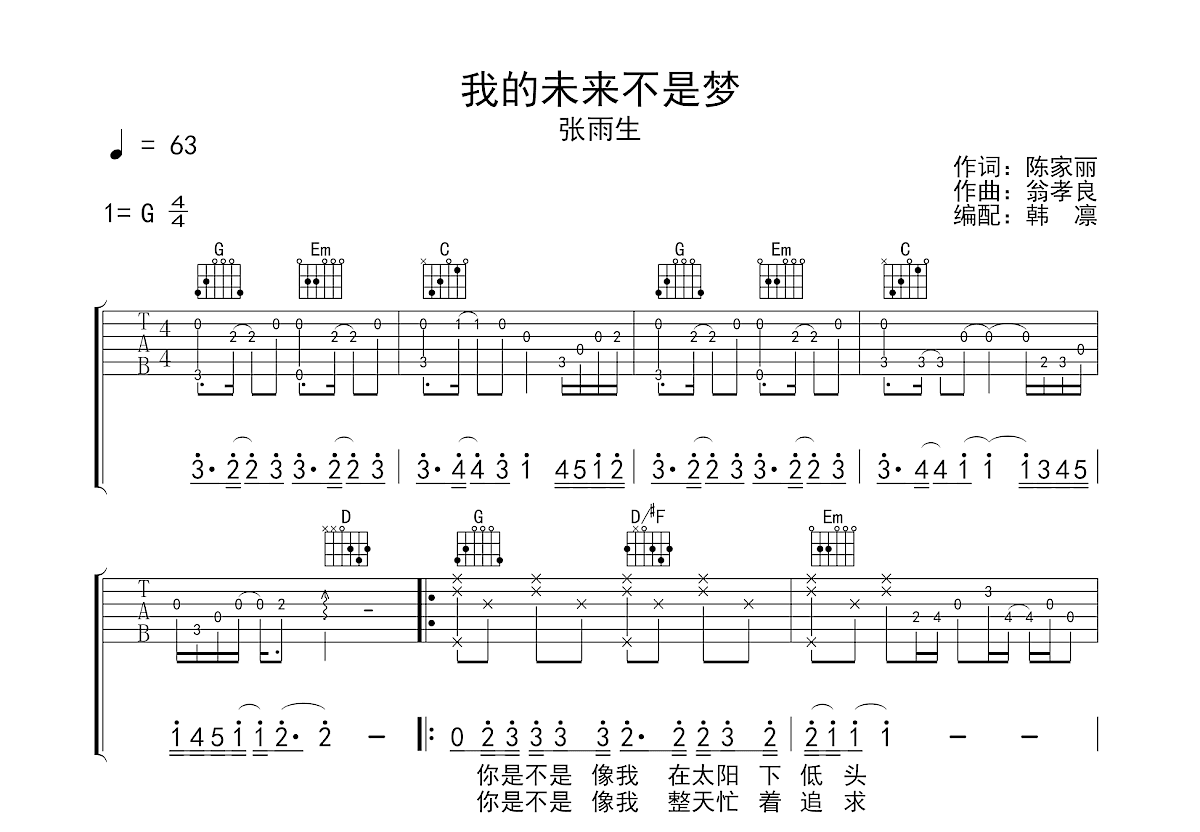 我的未来不是梦吉他谱预览图